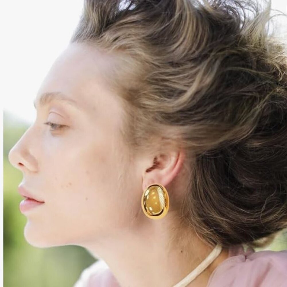 NEW Gold Chunky Ellipse Oval Shiny Statement Earrings
